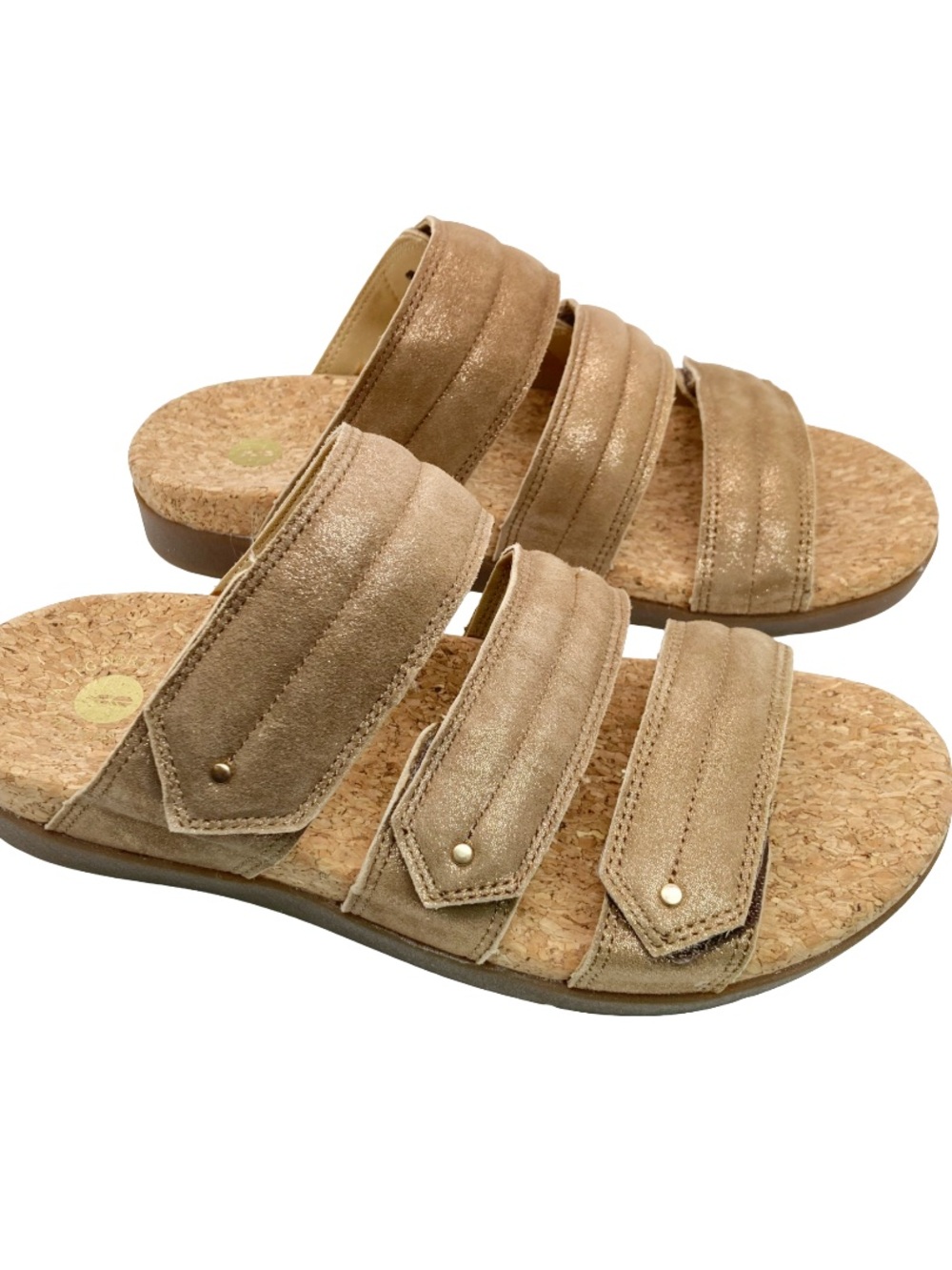 REVITALIGN Women's Triple-Strap Slide Sandals in shimmery tan 9B